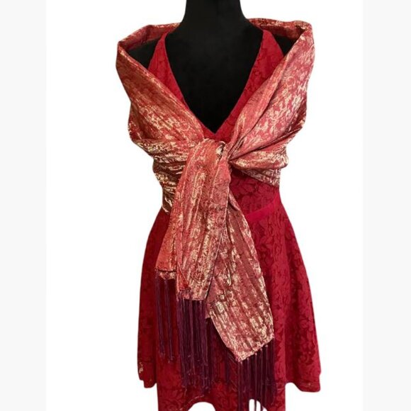 Unbranded Brocade Scarf in Red Wine and Gold  OS  EUC - Picture 1 of 7